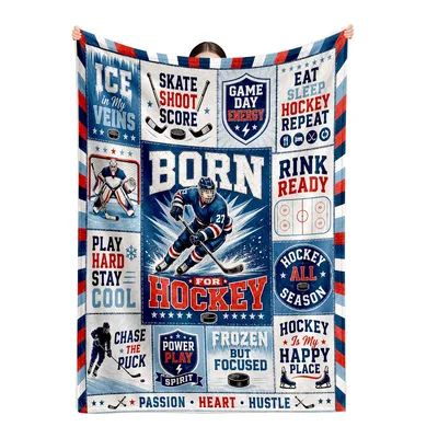Hockey Player Fan Blanket: Born For Hockey Collage Design