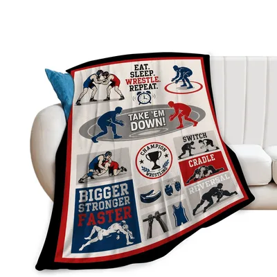 Wrestling Sports Lover Blanket: Eat Sleep Wrestle Repeat Design
