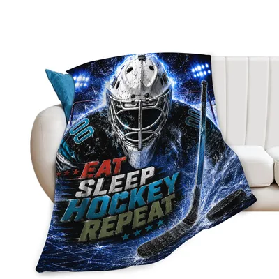 Hockey Goalie Blanket: Eat Sleep Hockey Repeat Design for Fans