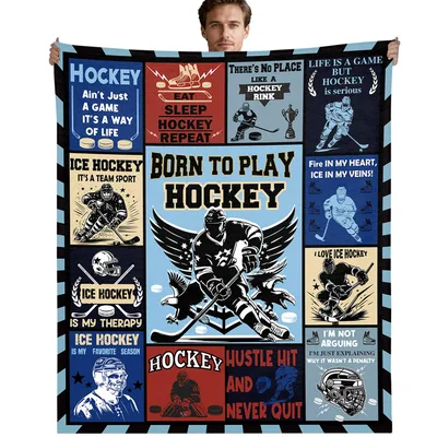 Hockey Sports Lover Blanket Born to Play Design for Fans