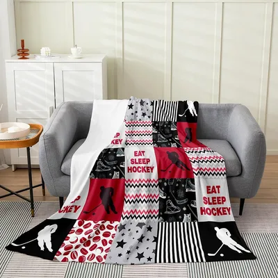 Hockey Player Patchwork Blanket for Ice Hockey Fans