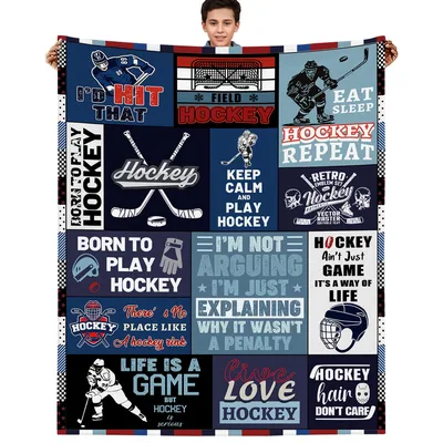 Hockey Lover Collage Blanket: A Patchwork of Rink Slogans and Gear