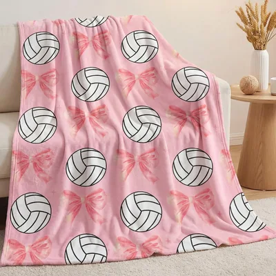 Volleyball and Pink Bows Pattern Blanket for Athletes
