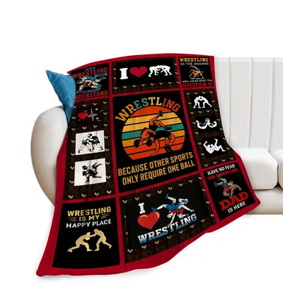 Wrestling Dad Red Border Blanket - Retro Sports Design for Fans