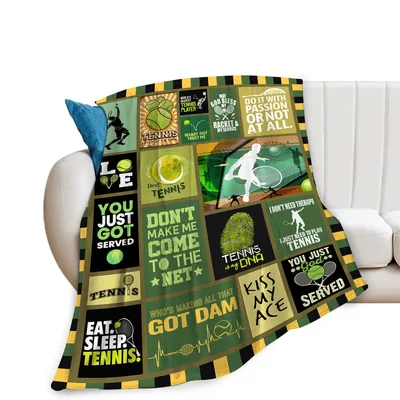 Tennis Sports Lover Blanket features a collage of court