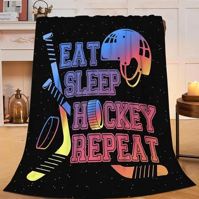 Hockey Sports Slogan Blanket: Eat Sleep Hockey Repeat Design