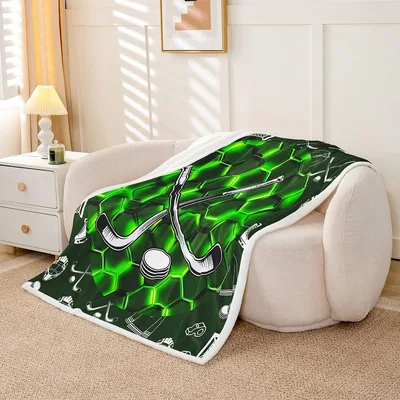 Green Hexagon Ice Hockey Blanket for Teen Players and Fans