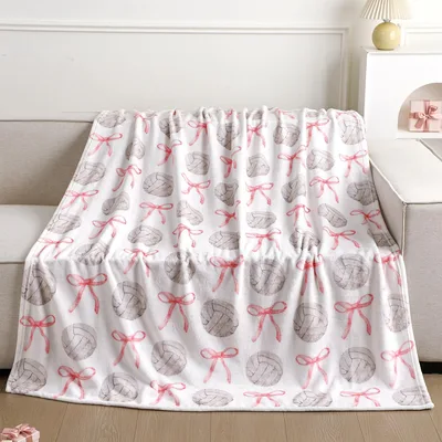 Volleyball Pink Bows Pattern Blanket for Athletes Who Love Soft Design
