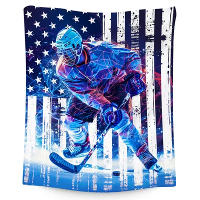 Hockey Player Flag Blanket featuring a neon geometric skater