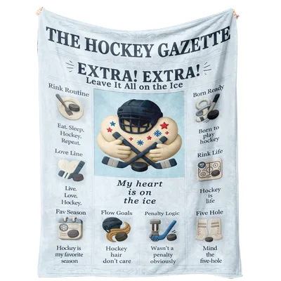 Hockey Newspaper Funny Quotes Blanket: The Hockey Gazette Design