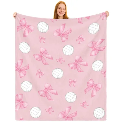 Pink Bows and Volleyballs on Blush Blanket for Coquettish Athletes
