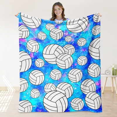 Volleyballs on Blue Watercolor Blanket for Court Lovers