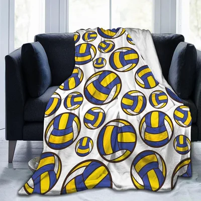 Blue and Gold Volleyballs Blanket featuring a vibrant pattern of blue
