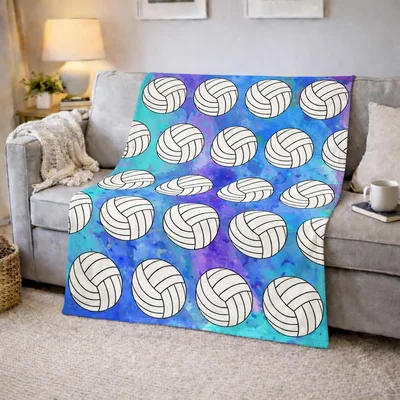 Volleyball Pattern on Watercolor Blanket for Court Lovers