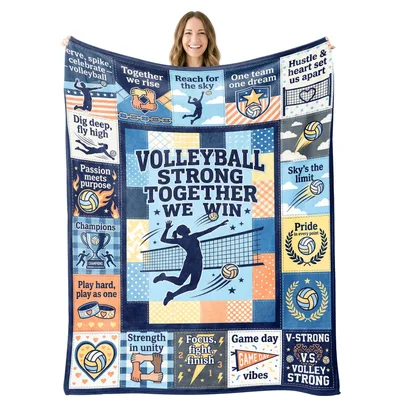 Volleyball Team Quotes Blanket: Strong Together We Win Design