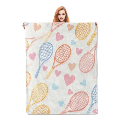 Tennis Rackets Hearts Pattern Blanket for Court Lovers