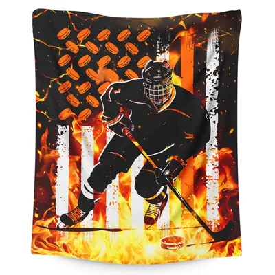 Hockey Player in Flames Blanket: Dynamic Skater Design
