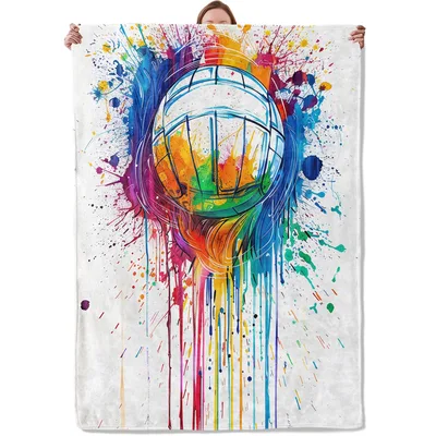 Volleyball Watercolor Splash Art Blanket for Colorful Court Lovers