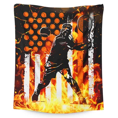 Tennis Player Flames Blanket: Fiery Athlete Design for Court Lovers