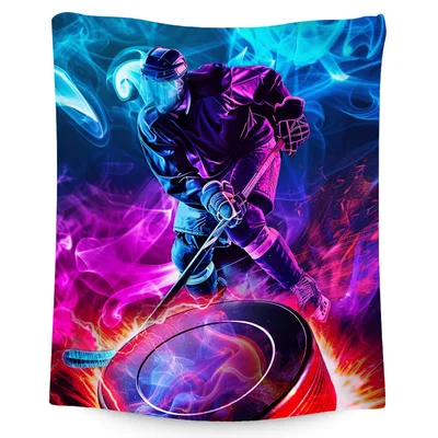 Hockey Player Neon Smoke Blanket: Electric Art for Ice Lovers