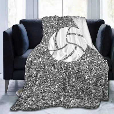 Volleyball Silver Glitter Blanket: Sparkling Court Design for Fans