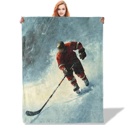 Hockey Player Ice Blanket: Red Jersey Skater Art Design