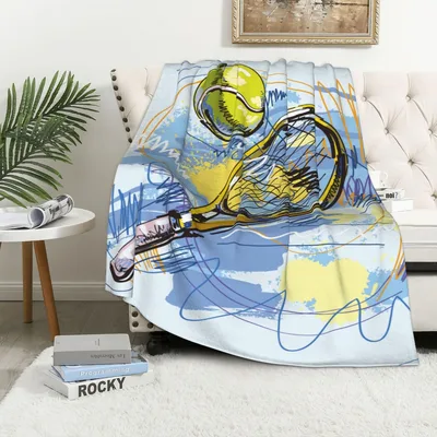 Tennis Racket Ball Sketch Blanket: Artistic Sport Design