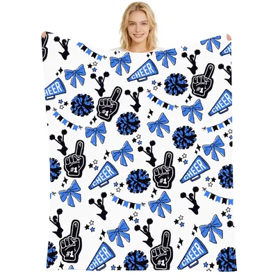 Cheerleader Pom Pom Pattern Blanket: Blue Cheer Gear Design