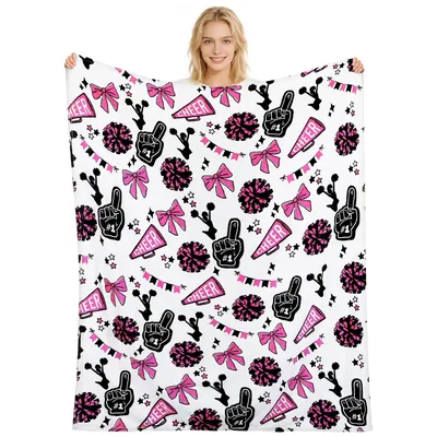 Cheer Pom Pom Blanket: Pink Cheerleader Pattern Design