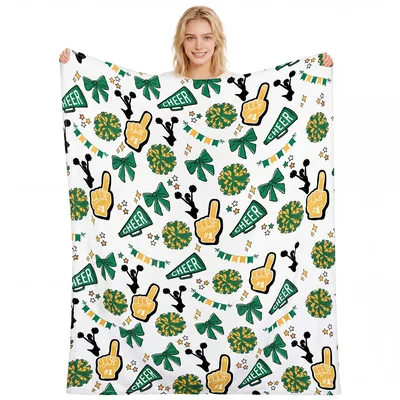 Cheerleader Cheer Pattern Blanket: Green Pom-Pom & Megaphone Design