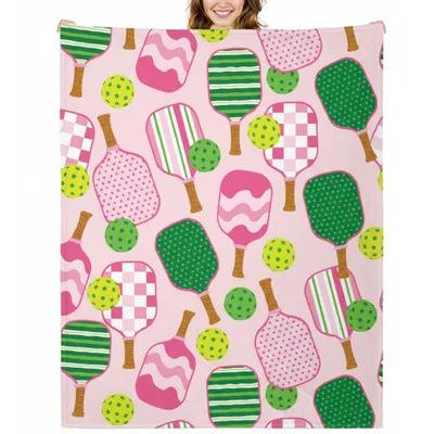 Pickleball Pattern Pink Green Blanket for Court Enthusiasts