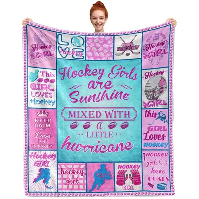Hockey Girl Sunshine Blanket: Pink and Teal Ice Hockey Design