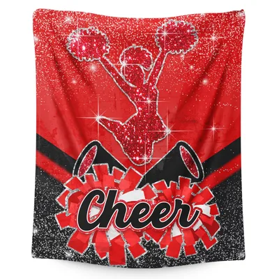 Red Cheerleader Glitter Cheer Blanket Sparkles and Pom-Poms