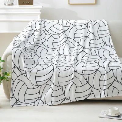 Monochrome Volleyball Outline Pattern Blanket for Court Lovers