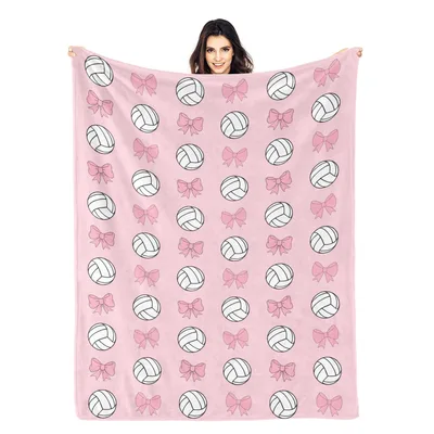Volleyball Pink Bows Blanket: Volleyball and Bow Pattern Design