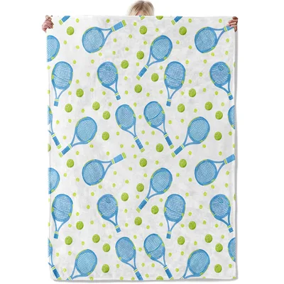 Blue Tennis Rackets Blanket: A Pattern of Blue Rackets and Green Balls