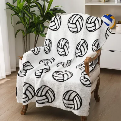 Black and White Volleyballs Pattern Blanket for Court Lovers