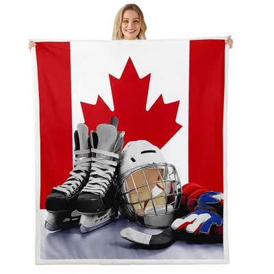 Canada Flag Blanket: Hockey Gear and Maple Leaf Design