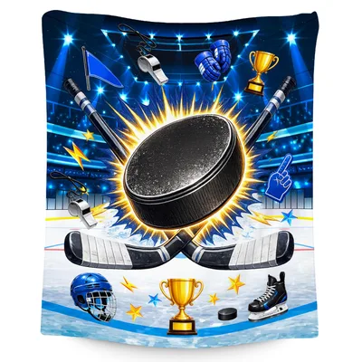 Hockey for Boys Blanket: Puck and Sticks Design