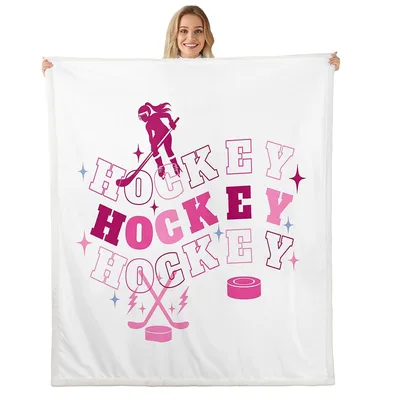 Pink Hockey Player Design Blanket for Girls Who Love the Ice