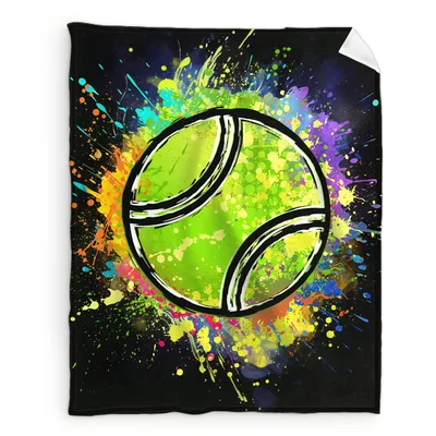 Tennis Ball Splatter Art Blanket featuring a neon green ball