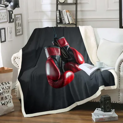 Red Boxing Gloves Blanket: Hanging Red and Black Gloves Design