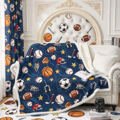 Basketball Football Soccer Balls Blanket for Multi-Sport Fans