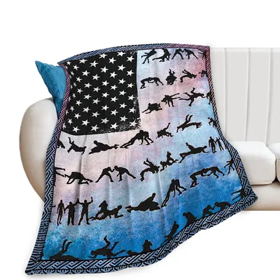 American Flag Wrestling Silhouettes Blanket: Patriotic Sports Design