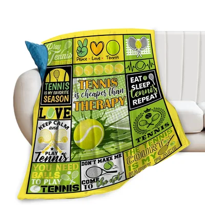 Tennis Is Cheaper Blanket: A Collage of Court Slogans and Rackets