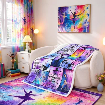 Gymnastics Checkered Geometric Pattern Blanket for Athletes