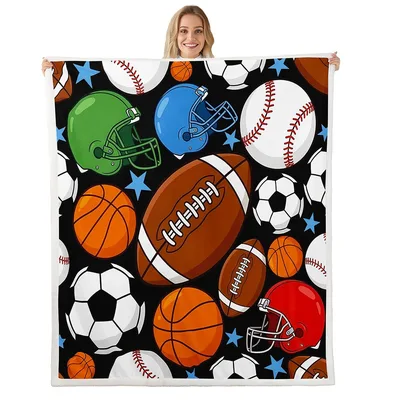 Sports Balls Pattern Blanket featuring a collage of footballs
