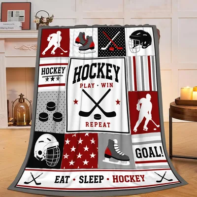Hockey Play Win Repeat Blanket for Ice Rink Fans