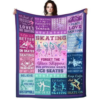 Ice Skating Quotes Collage Blanket for Figure Skating Fans