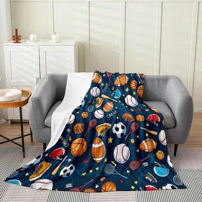 Sports Balls Pattern on Navy Blanket: A Playful Sports Gear Design